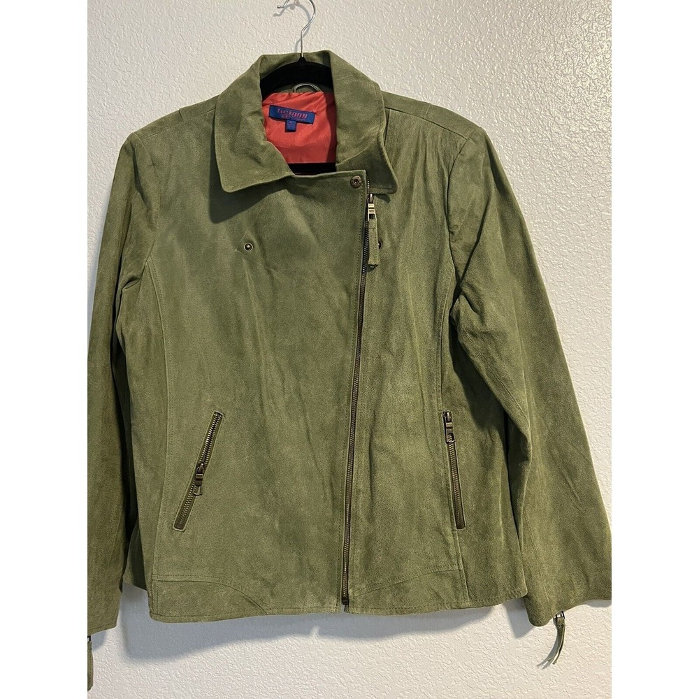 Stylish Twiggy of London Genuine Suede Leather Jacket Moto Green Color Size XL